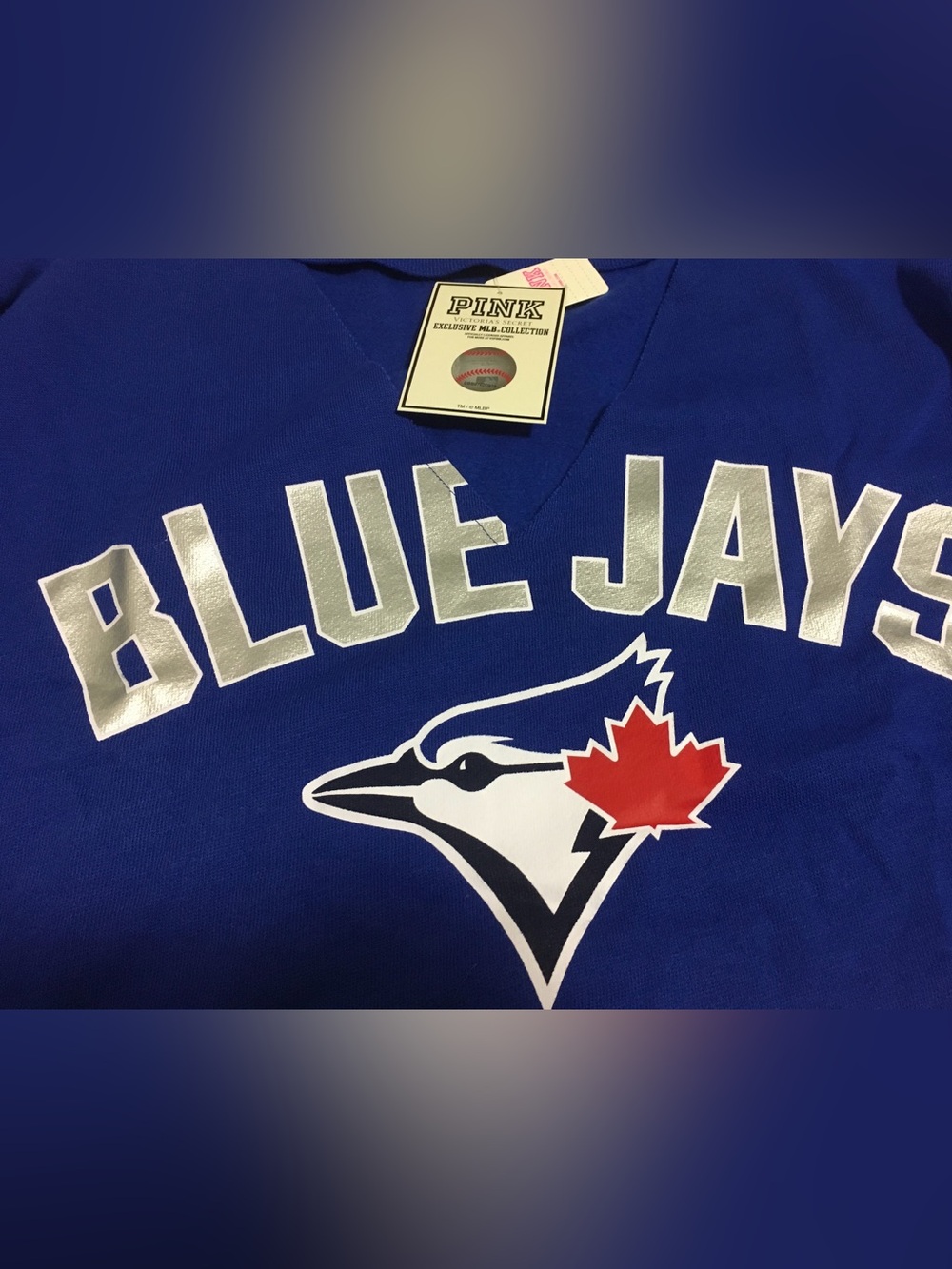 🆕VICTORIA’S SECRET PINK - S - NWT - TORONTO BLUE JAYS BASEBALL MLB VARSITY TOP - Picture 15 of 15